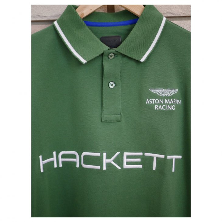 HACKETT ASTON MARTIN RACING Duo-tone cotton-blend short-sleeved polo shirt