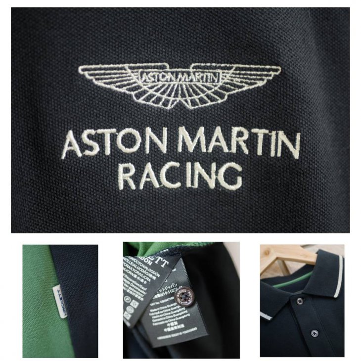 HACKETT ASTON MARTIN RACING Duo-tone cotton-blend short-sleeved polo shirt