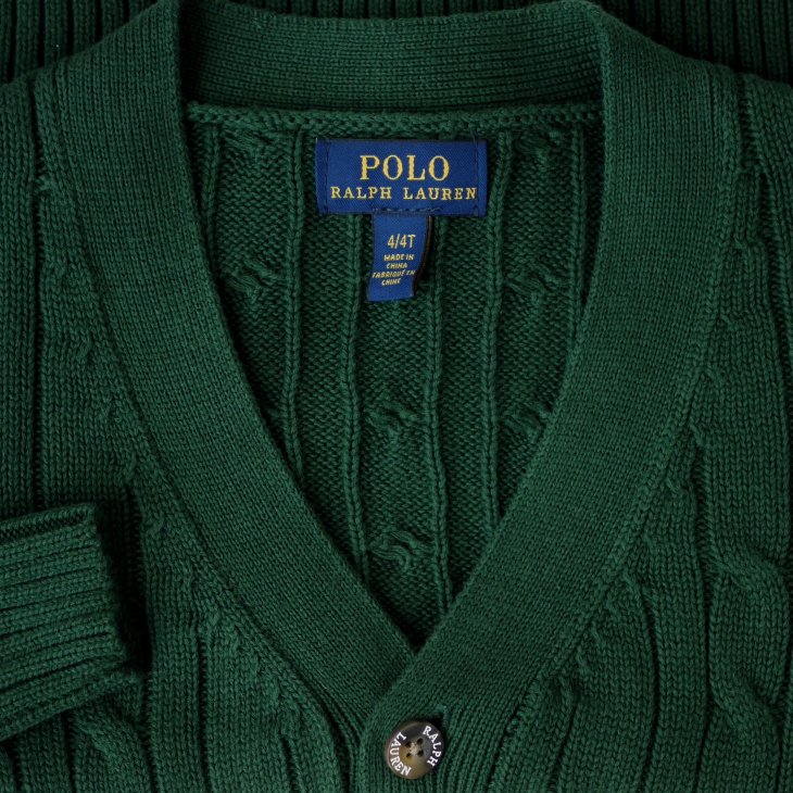 POLO RALPH LAUREN KIDS CABLE-KNIT COTTON V-NECK CARDIGAN