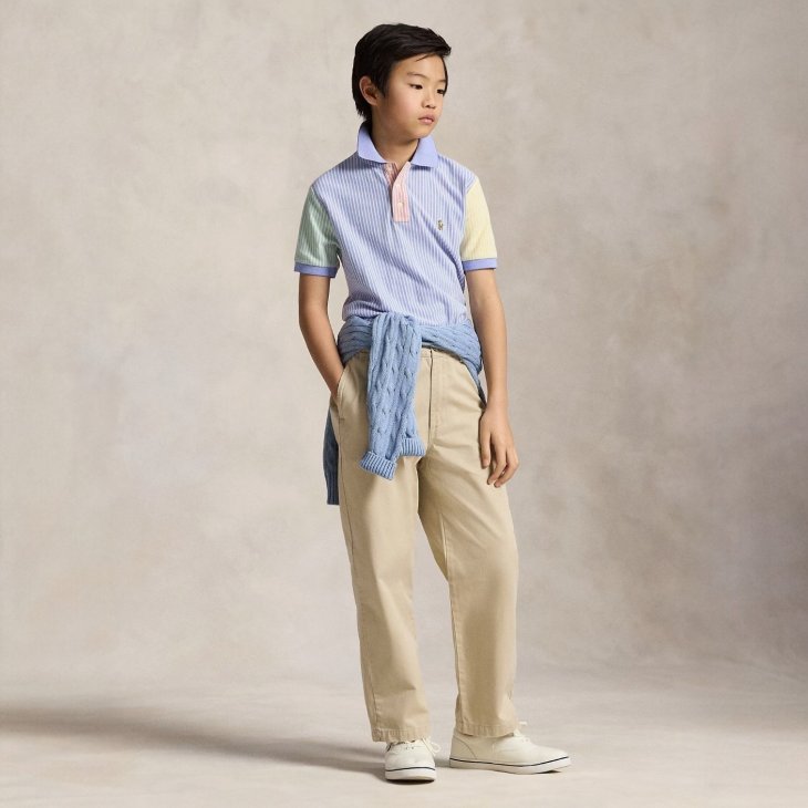 POLO RALPH LAUREN BOYS STRIPED OXFORD MESH POLO SHIRT