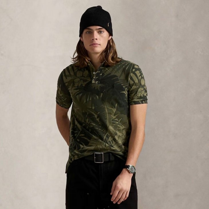 POLO RALPH LAUREN CUSTOM SLIM FIT PALM CAMO MESH POLO SHIRT