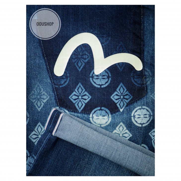 EVISU KAMON LASER-PRINTED DENIM SHORTS