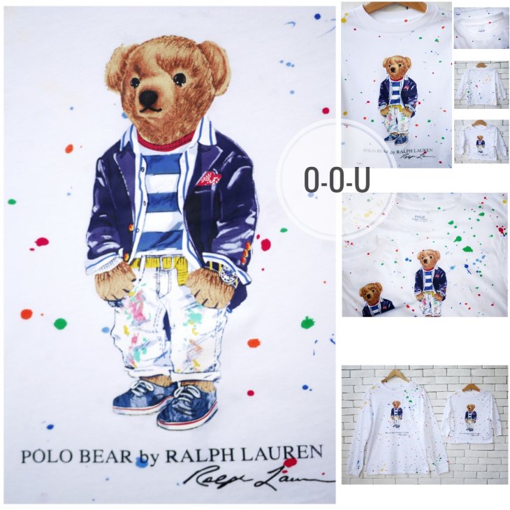 POLO RALPH LAUREN POLO BEAR KIDS PAINT SPLATTER LONG-SLEEVE T-SHIRT