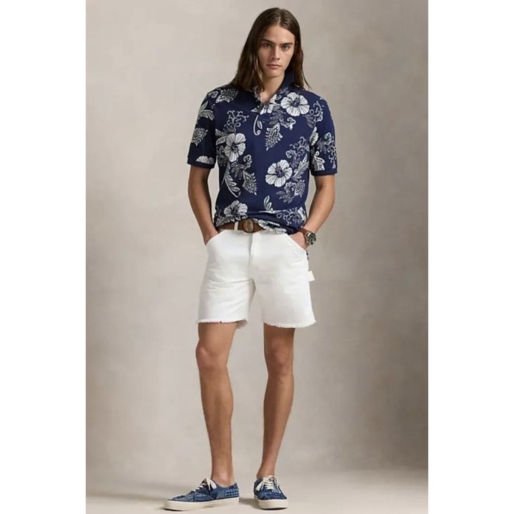 POLO RALPH LAUREN HIBISCUS-PRINT MESH POLO SHIRT