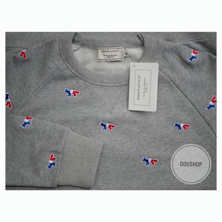 MAISON KITSUNE ALL-OVER TRICOLOR FOX EMBROIDERY SWEATSHIRT | O-O-U 