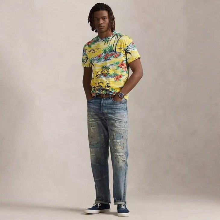 POLO RALPH LAUREN CUSTOM SLIM FIT BEACH-PRINT JERSEY T-SHIRT