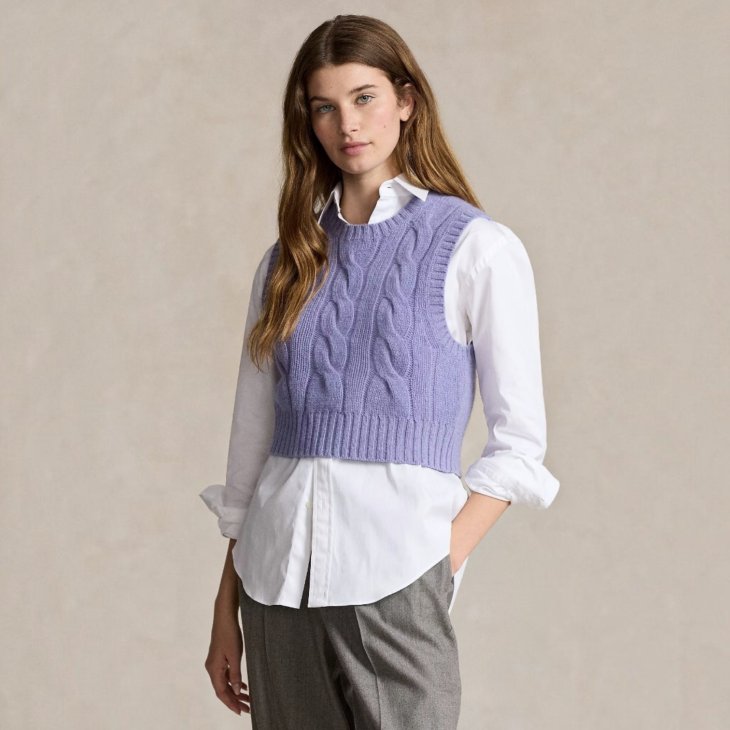 POLO RALPH LAUREN WOMEN CROPPED CABLE WOOL-CASHMERE SWEATER