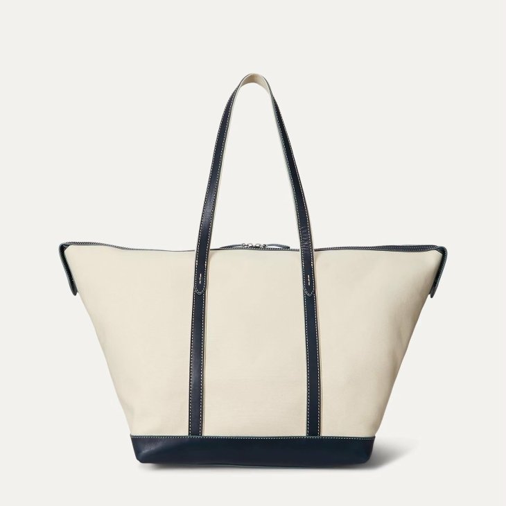 POLO RALPH LAUREN LEATHER-TRIM CANVAS LARGE SHOPPER TOTE